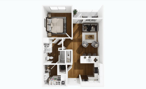 Floor plan for 1 bed, 1 bath, 711 sqft